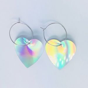 New! Holographic Heart Hoop Earrings